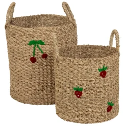 Fabrique de Styles Lot de 2 paniers en jonc de mer naturel et cerise rouge - Les Fruits* Paniers Et Corbeilles