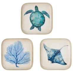 Fabrique de Styles Lot de 3 plateaux en fer bleu et doré - corfou* Plateaux