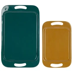 Fabrique de Styles Lot de 2 plateaux en fer émeraude et moutarde - Pop'S* Plateaux