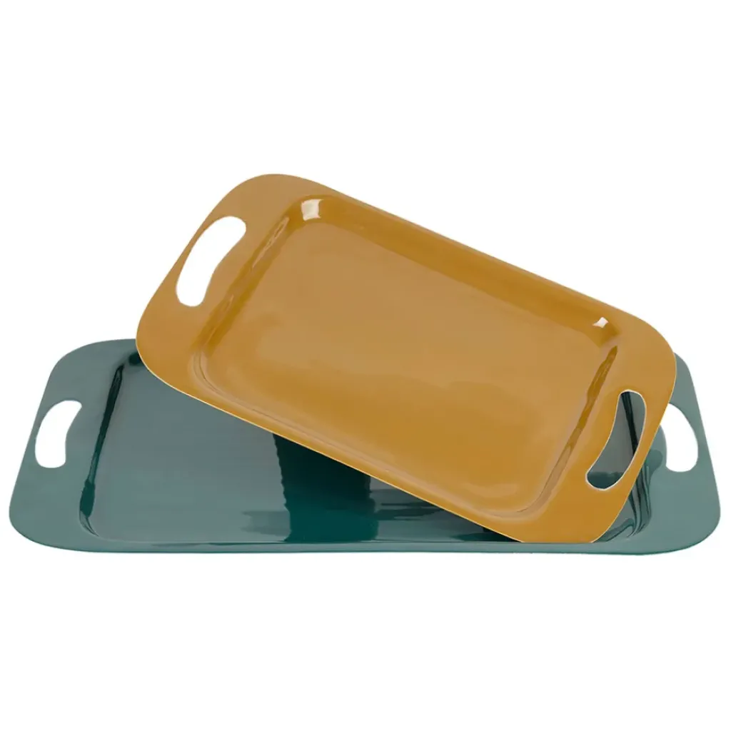 Fabrique de Styles Lot de 2 plateaux en fer émeraude et moutarde - Pop'S* Plateaux