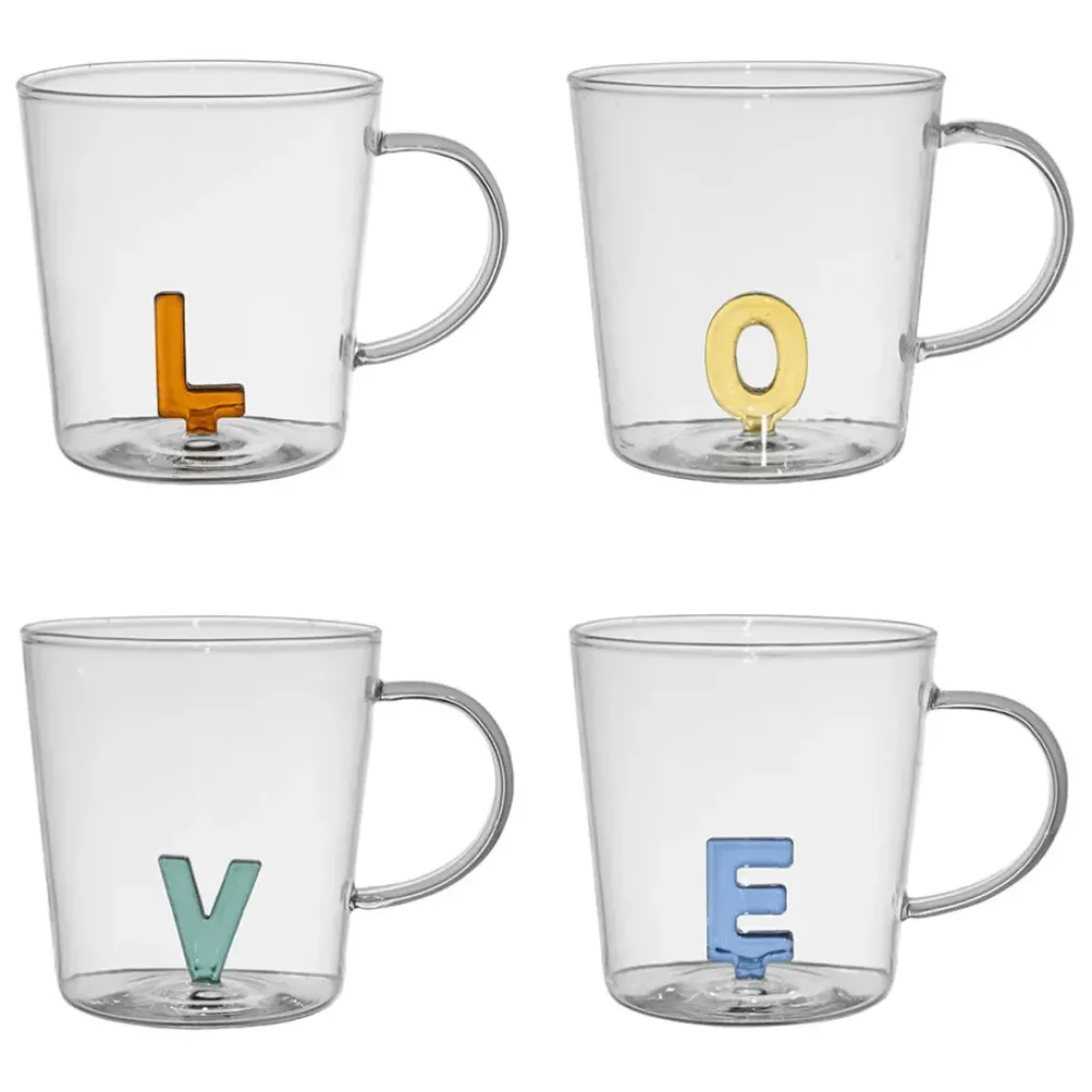 Fabrique de Styles Lot de 4 tasses a thé love en verre 35cl - Colorea* Tasses Et Mugs