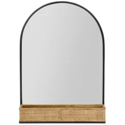 Fabrique de Styles Miroir en fer noir arrondie avec étagere bambou naturel 50.5x70cm - Garden* Miroirs