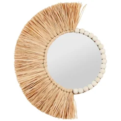 Fabrique de Styles Miroir rond asymétrique en raphia - blue sand* Miroirs