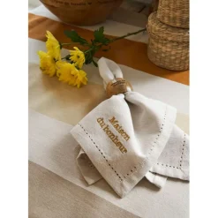 Fabrique de Styles Nappe en coton écru et orange 250x145cm - Famille* Nappes