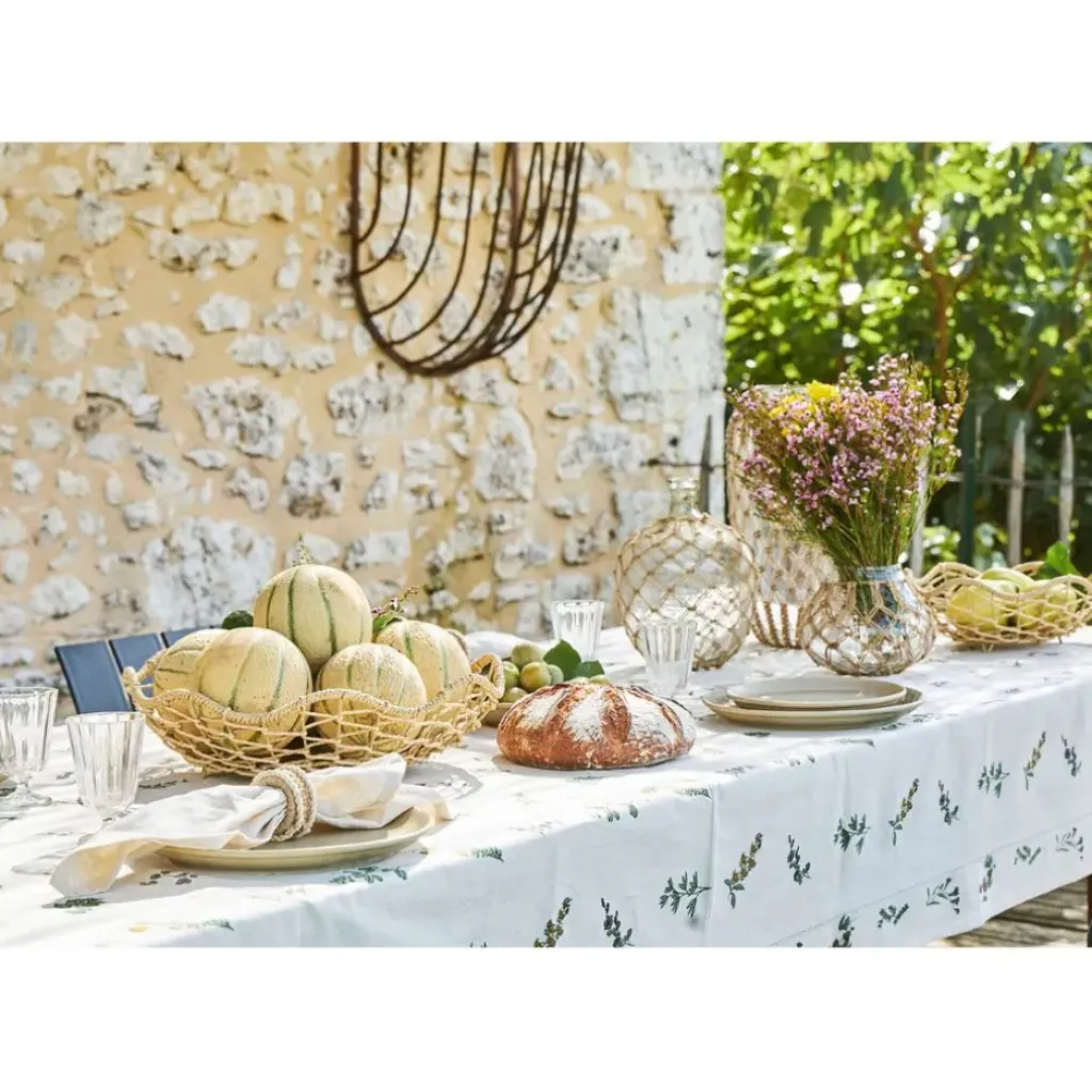 Fabrique de Styles Nappe en coton naturel et vert 230x160cm - Juline* Nappes