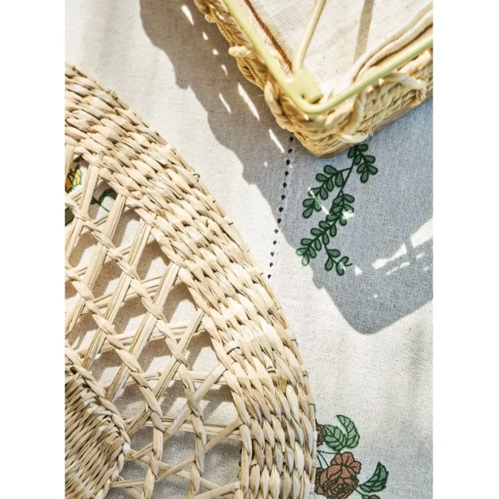 Fabrique de Styles Nappe en coton naturel et vert 230x160cm - Juline* Nappes