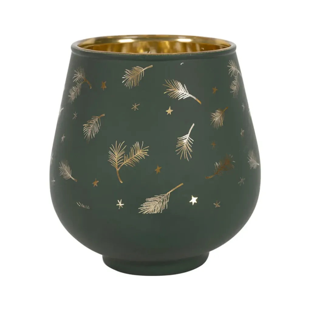 Fabrique de Styles Photophore en verre vert et doré h9.5cm - Sapin* Photophores, Bougeoirs Et Lanternes