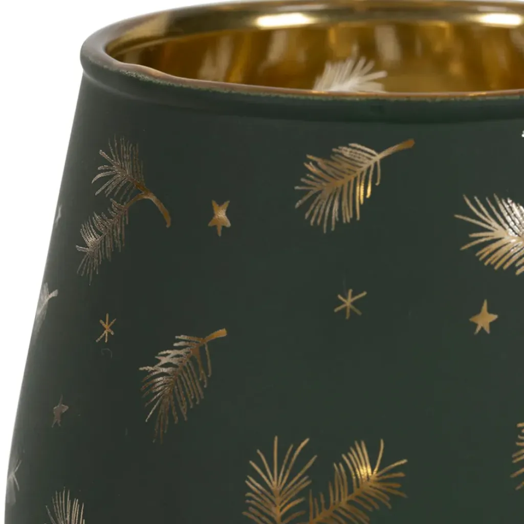 Fabrique de Styles Photophore en verre vert et doré h9.5cm - Sapin* Photophores, Bougeoirs Et Lanternes