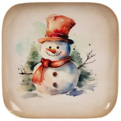 Fabrique de Styles Plateau bonhomme de neige en fer 16x16cm - Noel* Plateaux