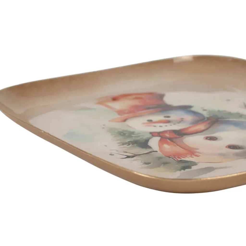 Fabrique de Styles Plateau bonhomme de neige en fer 16x16cm - Noel* Plateaux