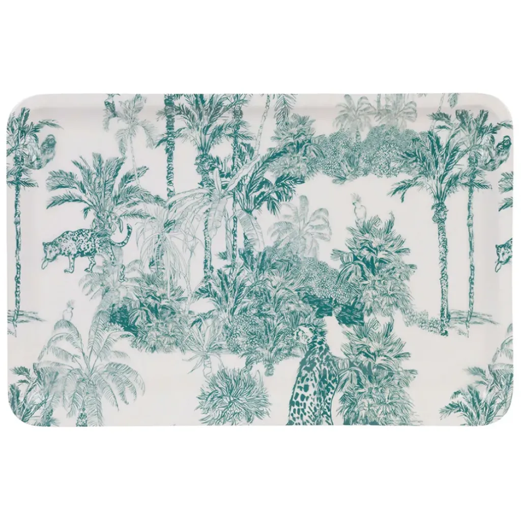 Fabrique de Styles Plateau en fer écru et palmiers émeraude 30x20cm - Mocoa* Plateaux