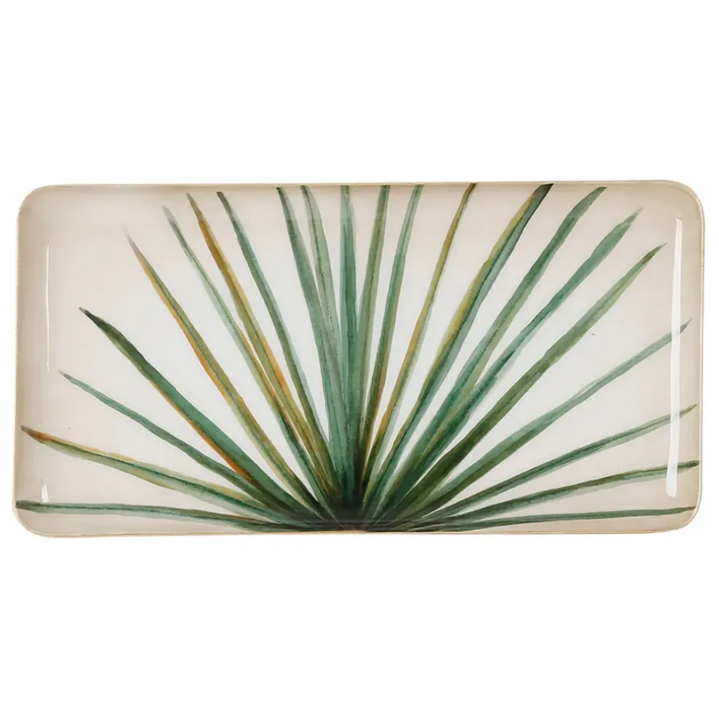 Fabrique de Styles Plateau rectangulaire en fer vert et doré 30.5x15.5cm en fer - palmier* Plateaux
