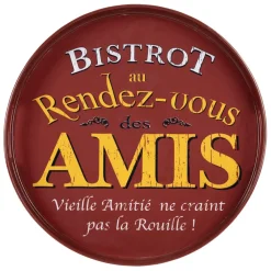 Fabrique de Styles Plateau rond rouge et jaune d33cm - Bistrot Des Amis* Plateaux