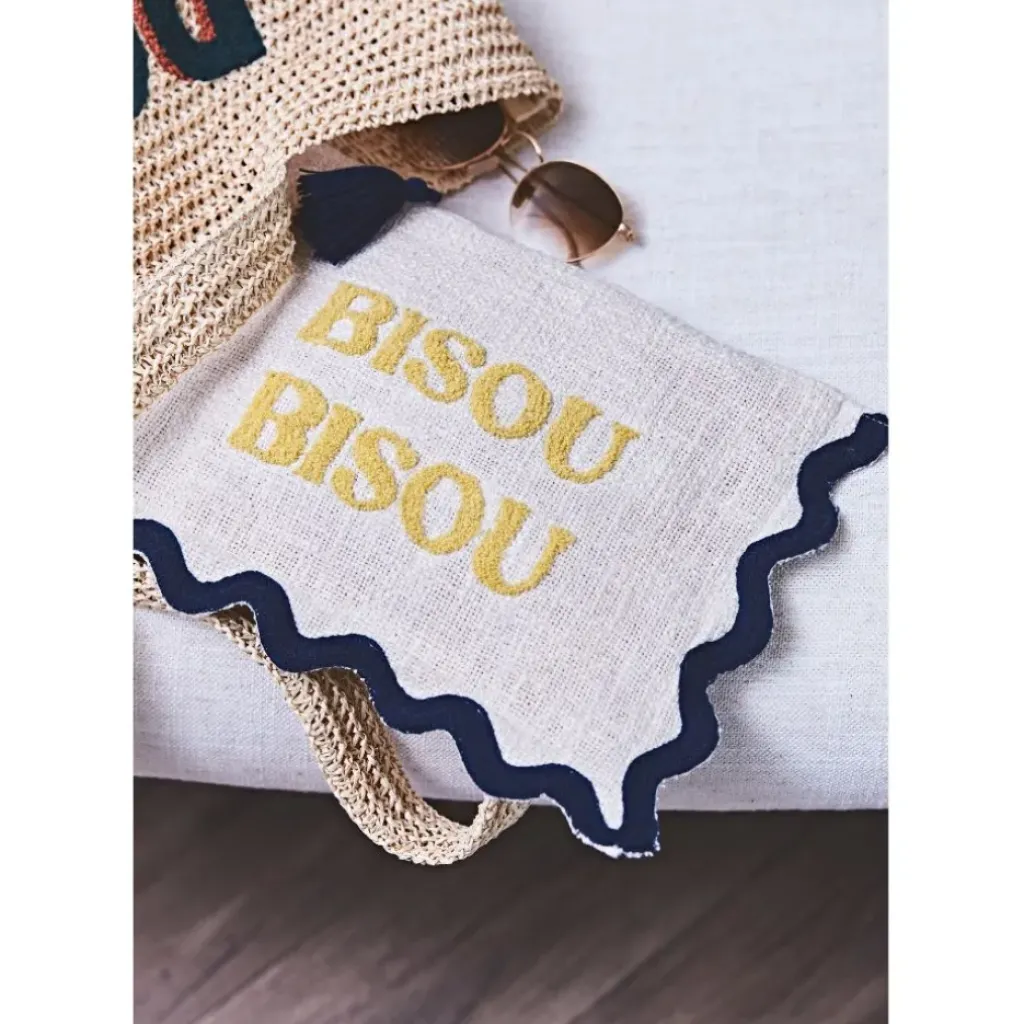 Fabrique de Styles Pochette brodée bisou en coton jaune et bleu - Lumi* Pochettes Et Housses