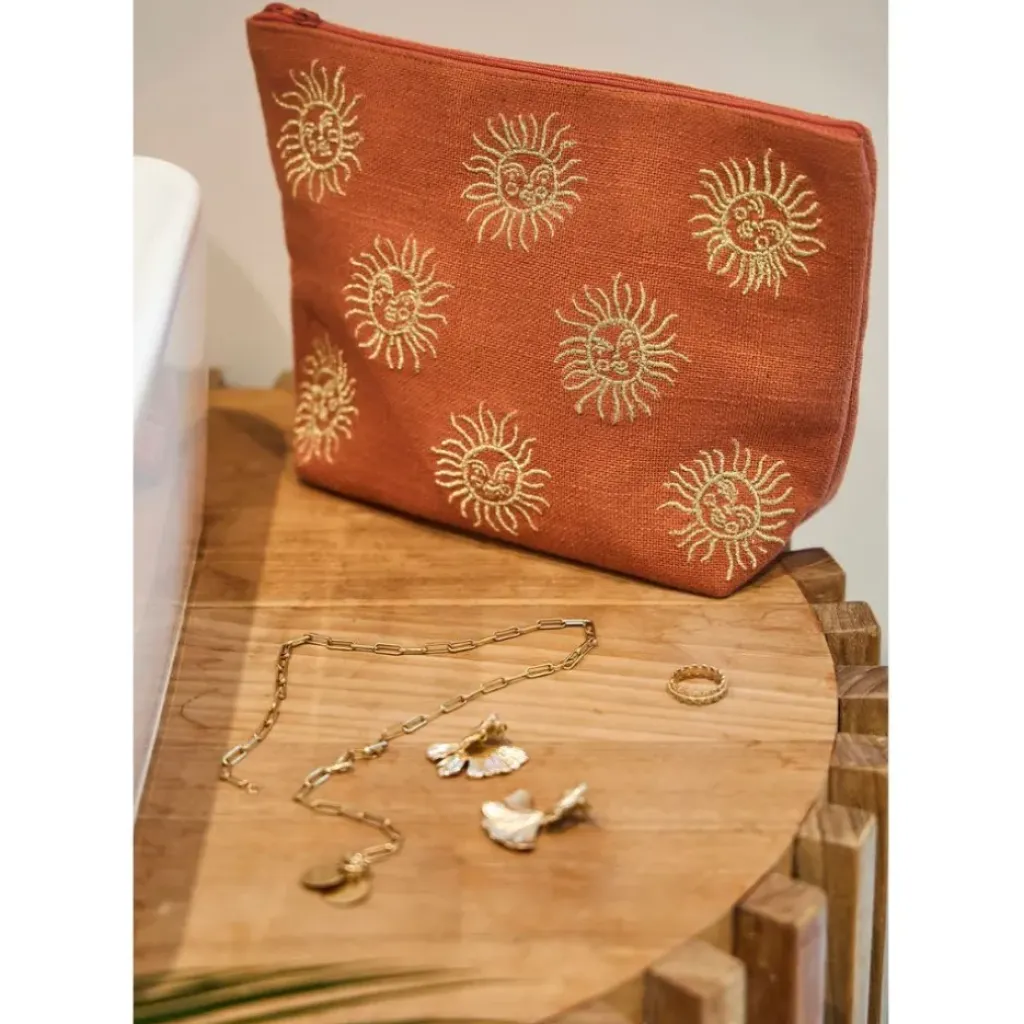 Fabrique de Styles Pochette brodée en coton terracotta et doré - Allegra* Pochettes Et Housses