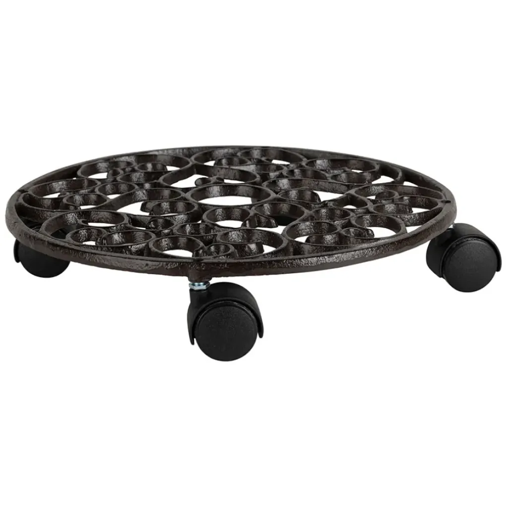 Fabrique de Styles Porte plante 4 roues en fonte d31.5cm - Rhodonea* Cache-pots Et Supports