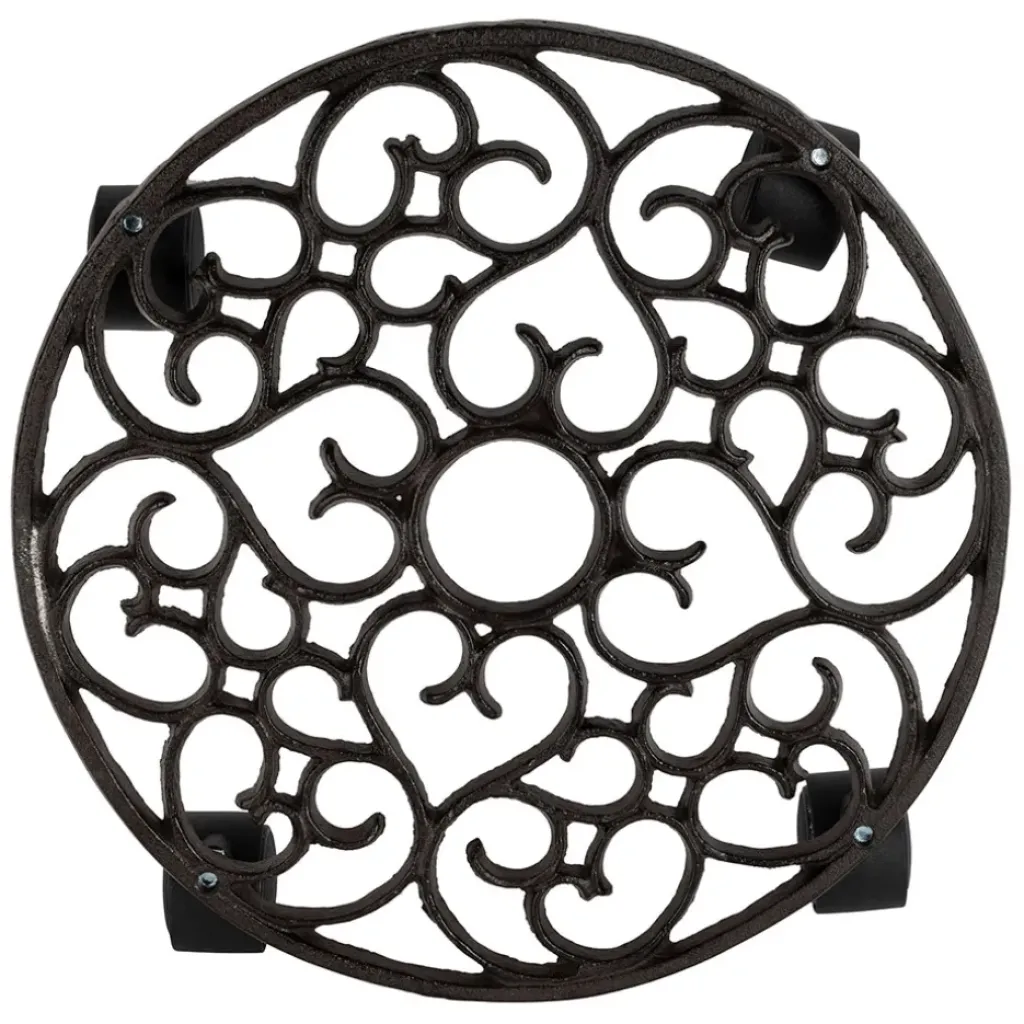 Fabrique de Styles Porte plante 4 roues en fonte d31.5cm - Rhodonea* Cache-pots Et Supports