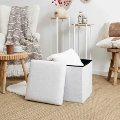 Fabrique de Styles Pouf coffre pliable en tissu bouclette* Poufs Et Tabourets