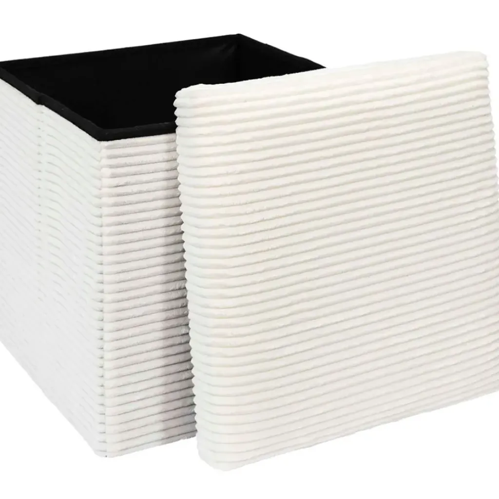 Fabrique de Styles Pouf coffre pliable en tissu côtelé beige - Scarlett* Poufs Et Tabourets