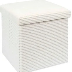 Fabrique de Styles Pouf coffre pliable en tissu côtelé beige - Scarlett* Poufs Et Tabourets