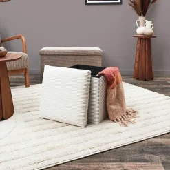 Fabrique de Styles Pouf coffre pliable en tissu côtelé beige - Scarlett* Poufs Et Tabourets