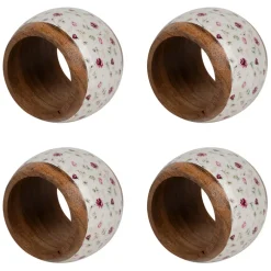 Fabrique de Styles Rond de serviette (x4) en acacia et résine rose et blanc d3cm* Serviettes De Table