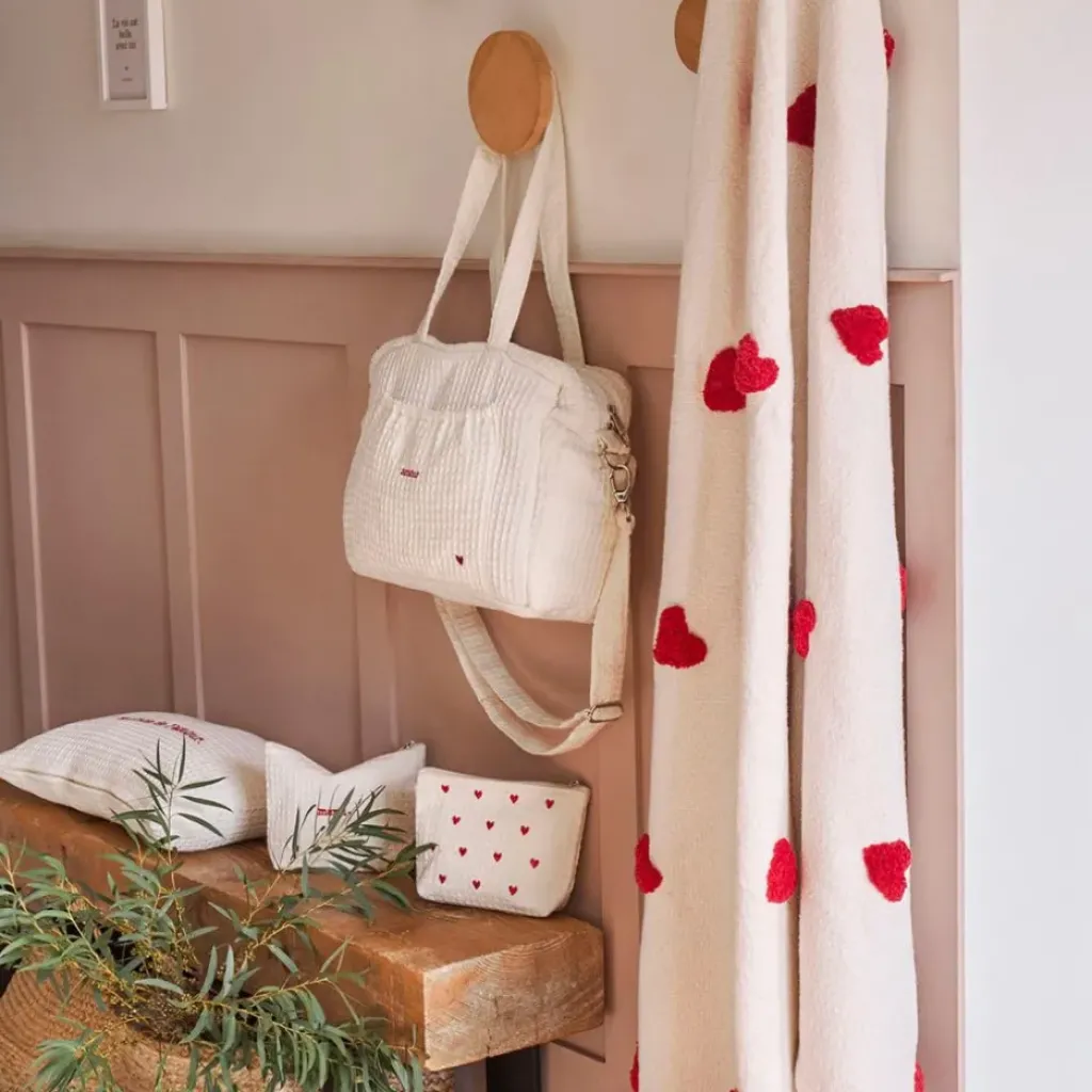 Fabrique de Styles Sac amour en coton écru et rouge - Famille* Sacs Et Cabas
