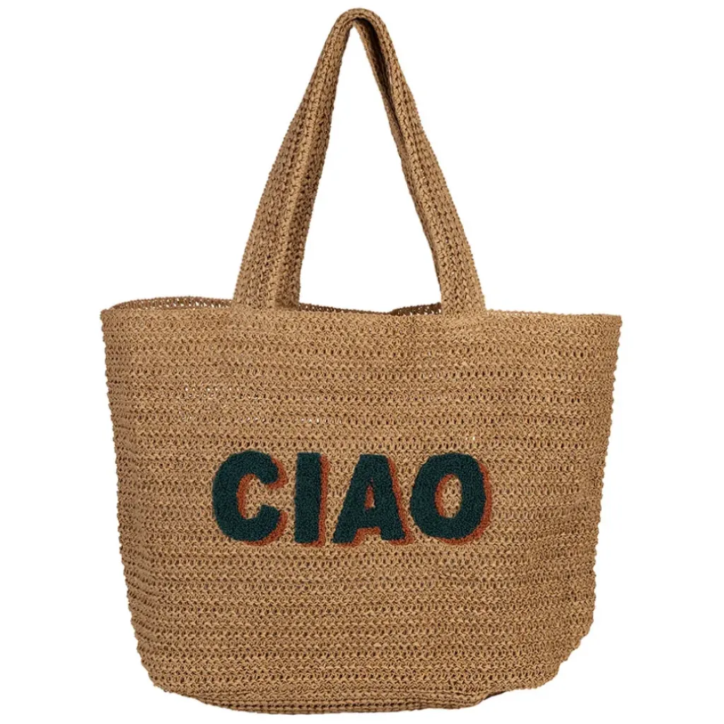 Fabrique de Styles Sac brodé "ciao" en corde de papier et émeraude - Lumi* Sacs Et Cabas