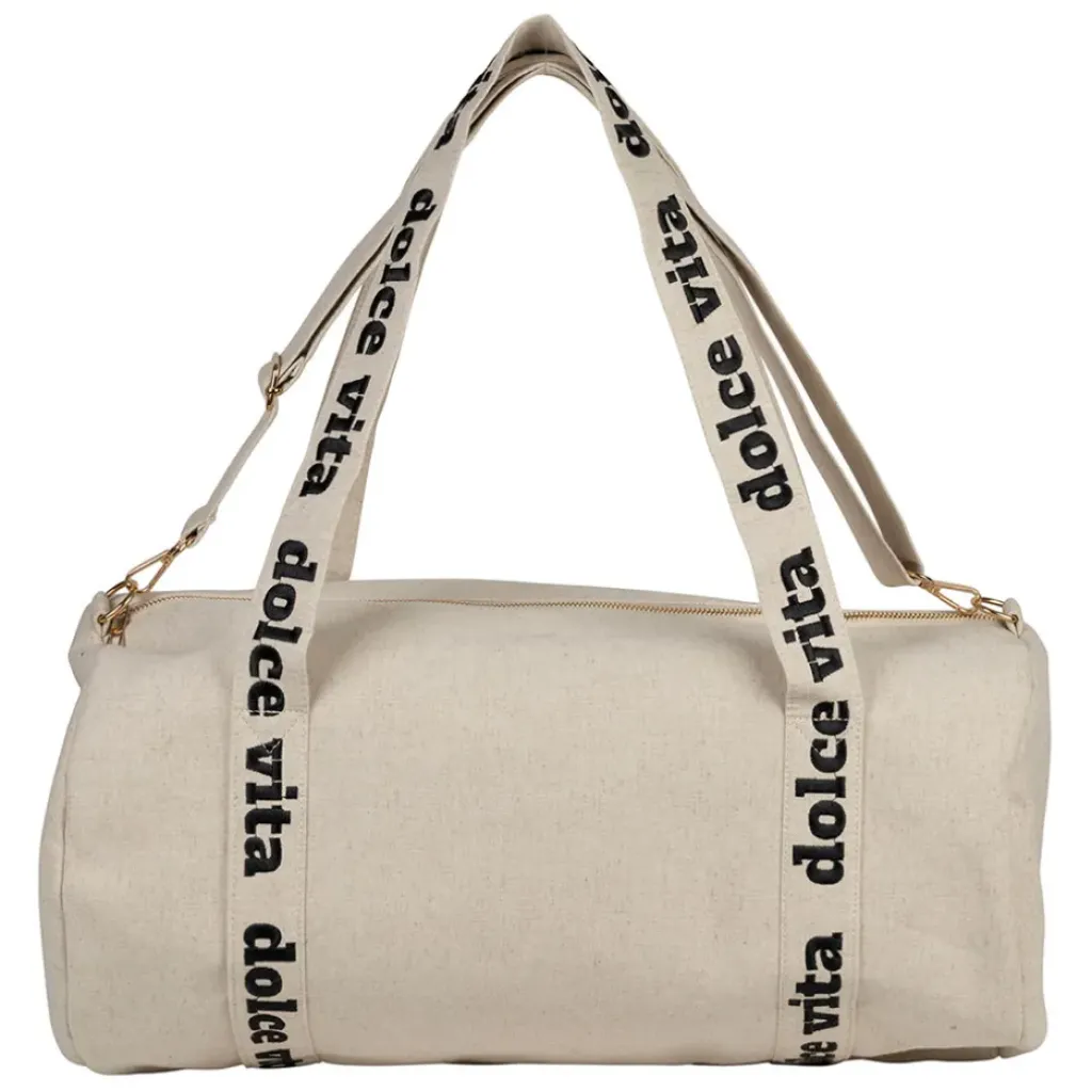 Fabrique de Styles Sac week-end dolce vita en lin et coton écru et noir - Bowling* Sacs Et Cabas