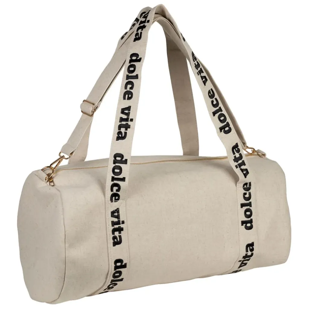 Fabrique de Styles Sac week-end dolce vita en lin et coton écru et noir - Bowling* Sacs Et Cabas