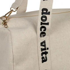 Fabrique de Styles Sac week-end dolce vita en lin et coton écru et noir - Bowling* Sacs Et Cabas