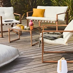 Fabrique de Styles Salon de jardin 4 places en fer avec coussins blanc - Cagliari*Enfant Salons De Jardin|Jardin