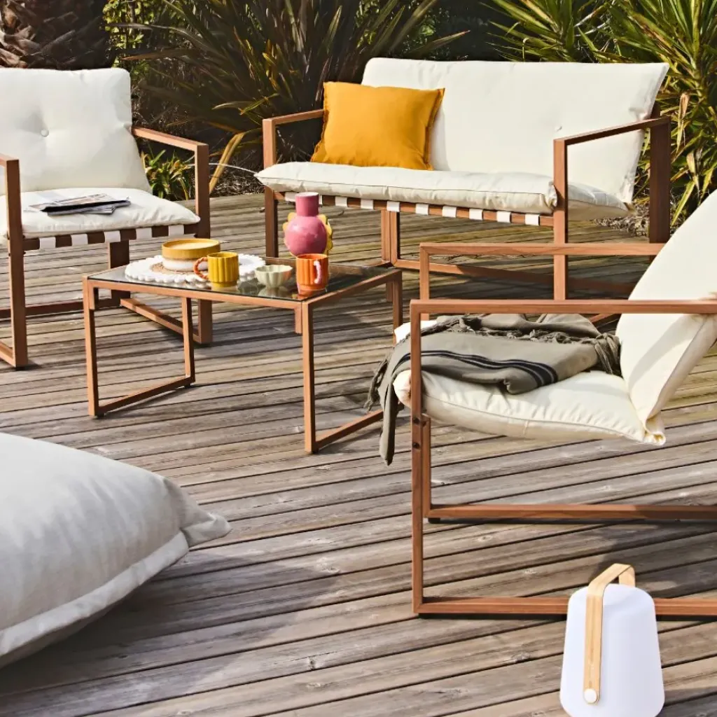 Fabrique de Styles Salon de jardin 4 places en fer avec coussins blanc - Cagliari*Enfant Salons De Jardin|Jardin