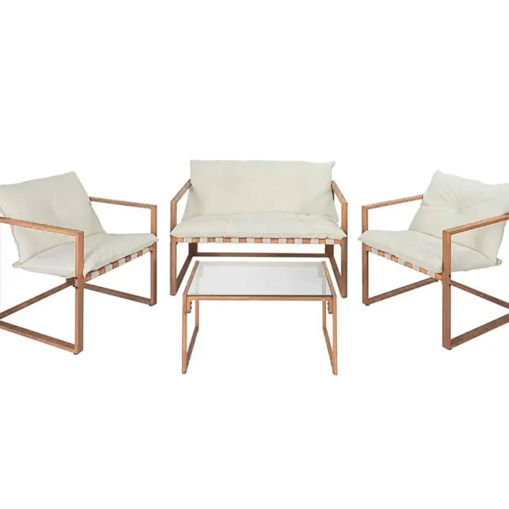 Fabrique de Styles Salon de jardin 4 places en fer avec coussins blanc - Cagliari*Enfant Salons De Jardin|Jardin