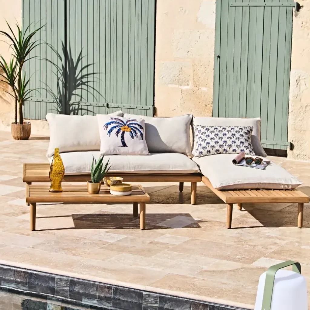 Fabrique de Styles Salon de jardin en acacia 3 places avec table écru - Cirina*Enfant Salons De Jardin|Jardin