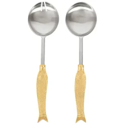 Fabrique de Styles Set de 2 couverts de salade en inox et laiton - Poisson* Ustensibles De Cuisine