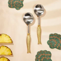 Fabrique de Styles Set de 2 couverts de salade en inox et laiton - Poisson* Ustensibles De Cuisine