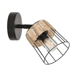 Fabrique de Styles Spot 1 lumière en metal et rotin tresse h18.5cm noir - Indah* Appliques