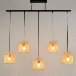 Fabrique de Styles Suspension 5 lumières en métal et cordelette tressé L98cm - Cancun* Suspensions