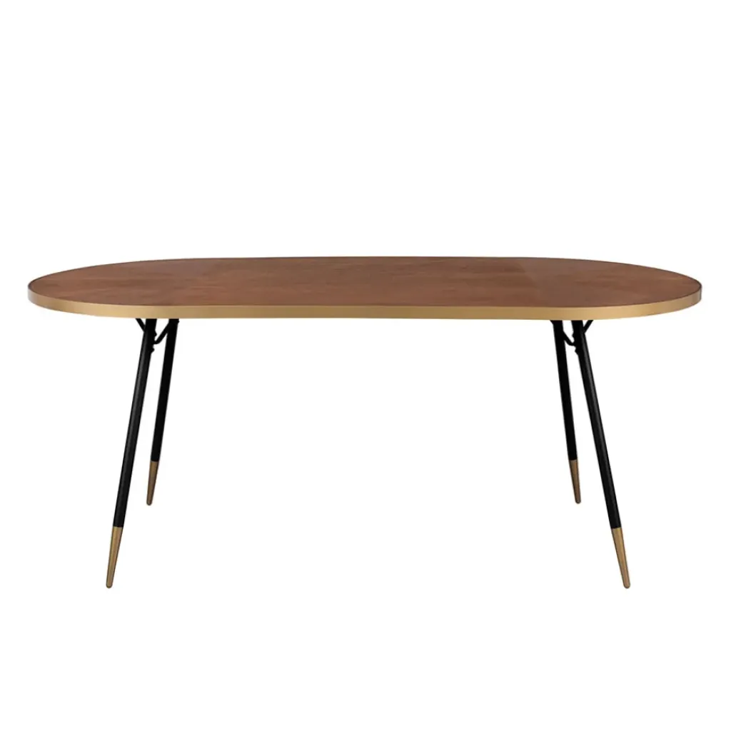 Fabrique de Styles Table à manger ovale en noyer plaqué et métal doré 180x90cm - Denise* Table De Salle À Manger