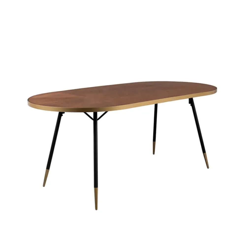 Fabrique de Styles Table à manger ovale en noyer plaqué et métal doré 180x90cm - Denise* Table De Salle À Manger