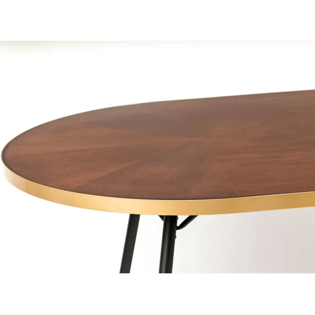 Fabrique de Styles Table à manger ovale en noyer plaqué et métal doré 180x90cm - Denise* Table De Salle À Manger
