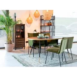 Fabrique de Styles Table à manger ovale en noyer plaqué et métal doré 180x90cm - Denise* Table De Salle À Manger