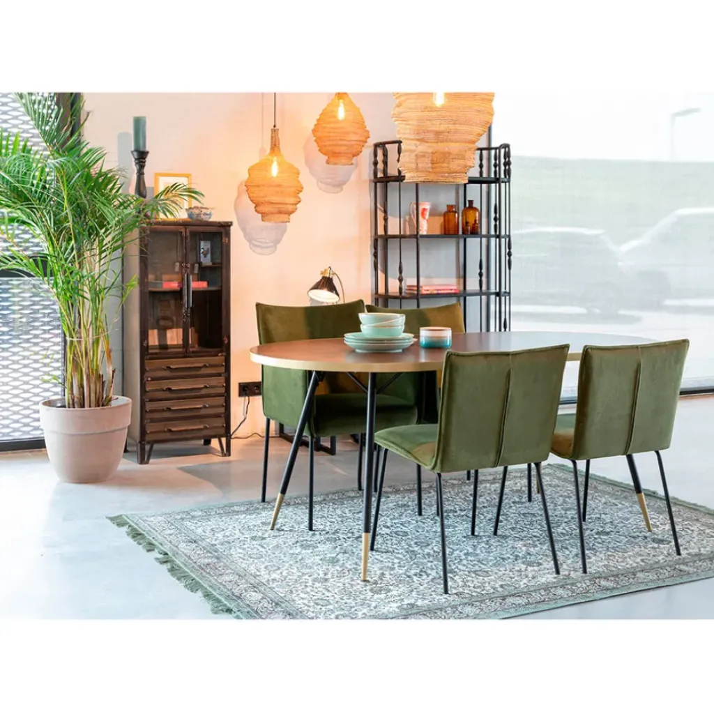 Fabrique de Styles Table à manger ovale en noyer plaqué et métal doré 180x90cm - Denise* Table De Salle À Manger