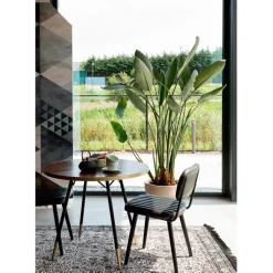 Fabrique de Styles Table à manger ronde en noyer plaqué et métal doré d91cm - Denise* Table De Salle À Manger