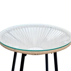 Fabrique de Styles Table bar extérieur rond en fer et verre beige et noir d61cm - Baleares*Enfant Tables De Jardin|Jardin