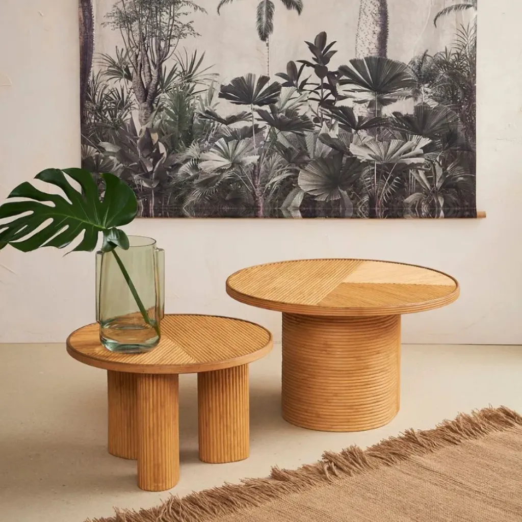 Fabrique de Styles Table basse 3 pieds en bambou et sapin d55xh35cm - Saori* Table Basses