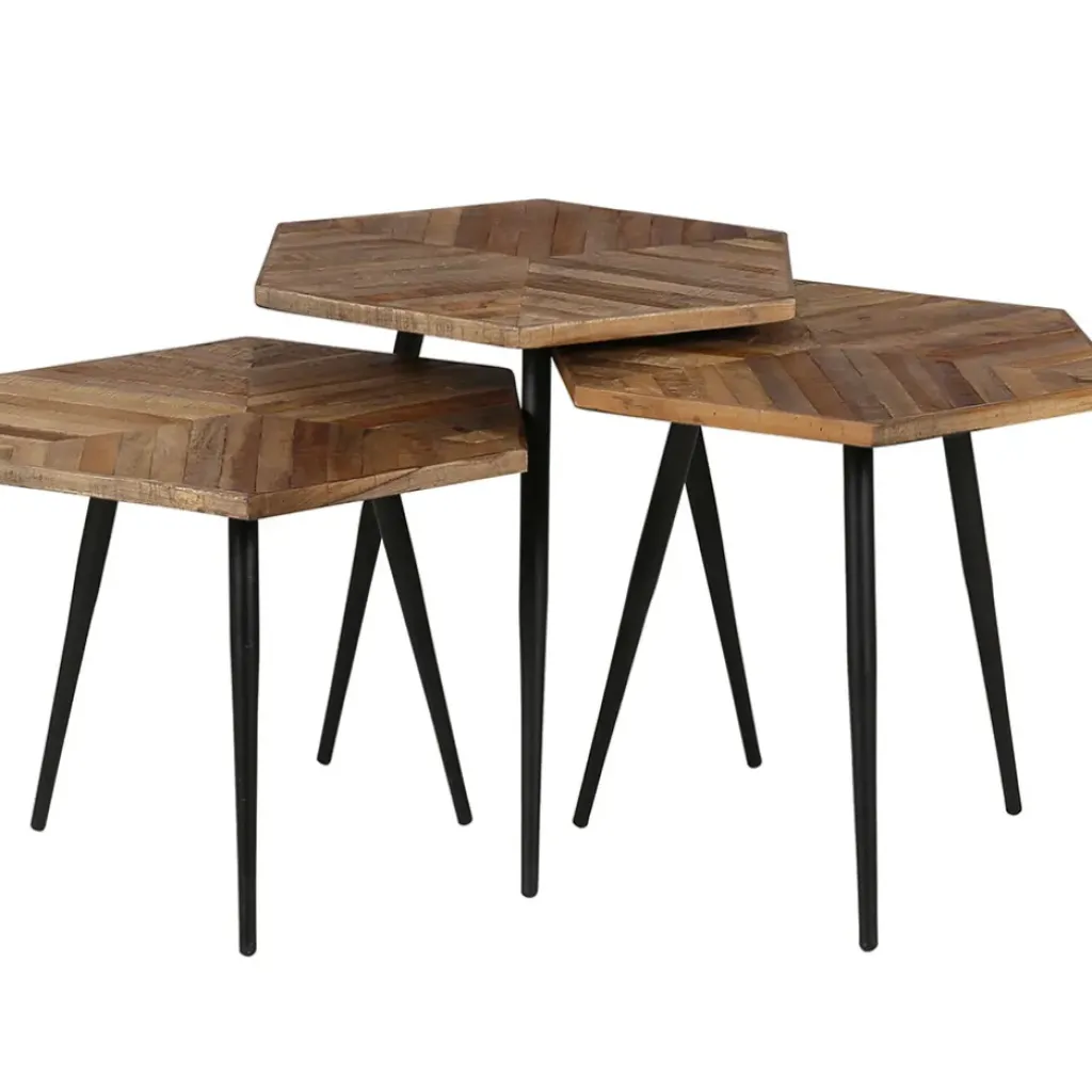 Fabrique de Styles Table basse gigogne (lot de 3) en teck et métal - Woody* Table Basses