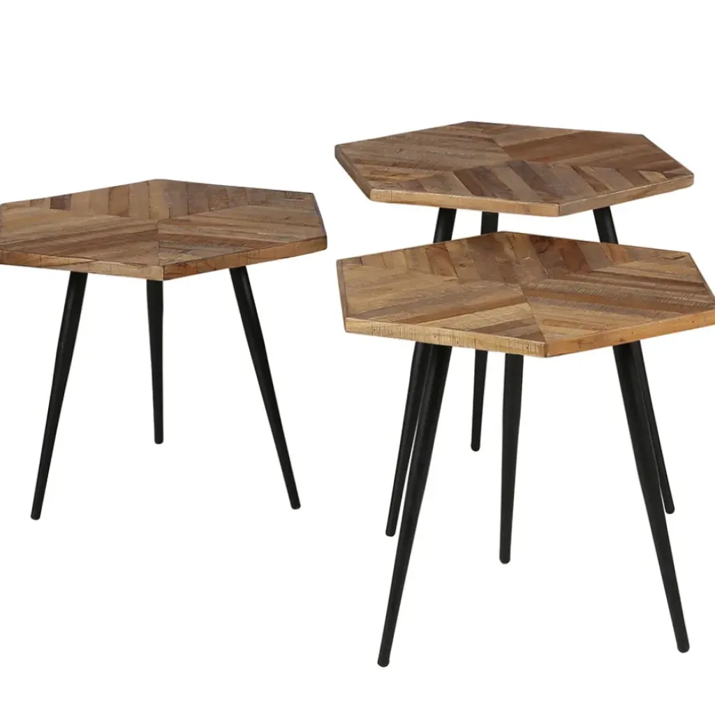 Fabrique de Styles Table basse gigogne (lot de 3) en teck et métal - Woody* Table Basses
