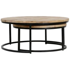 Fabrique de Styles Table basse gigogne ronde (lot de 2) en manguier et fer noir - Noe* Table Basses